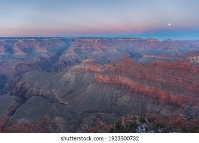 Moon In The Grand Canyon At Sunset. USA.