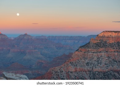 Moon In The Grand Canyon At Sunset. USA.