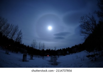 Moon Halo In Spring Sky 