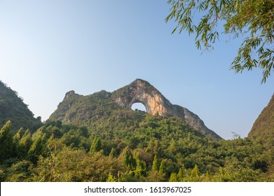 Moon hill arch karst formation in Yangshuo, Guilin, Guangxi province, China