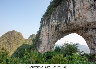 Moon hill arch karst formation in Yangshuo, Guilin, Guangxi province, China