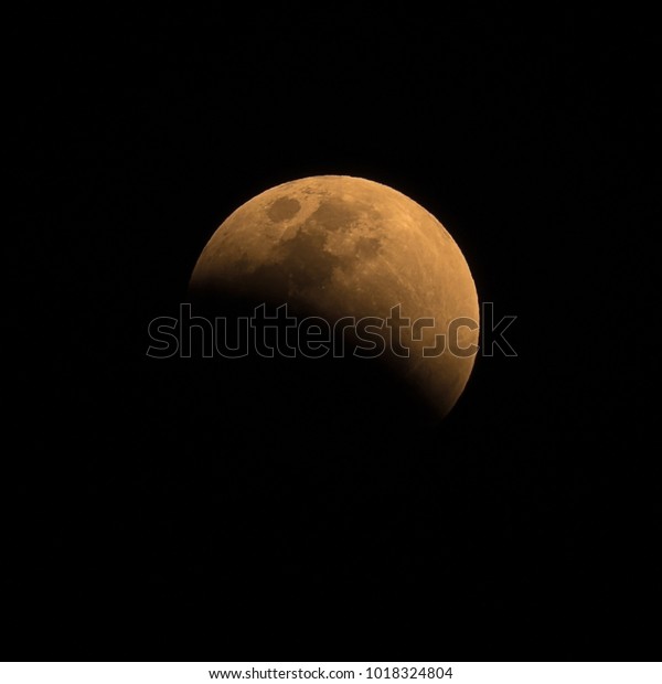 Moon image, during the\
phenomenon of the solar eclipse (Supermoon), Mae Chang Reservoir\
Lampang Thailand.