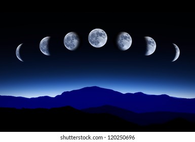 Moon lunar cycle in night sky, time-lapse concept