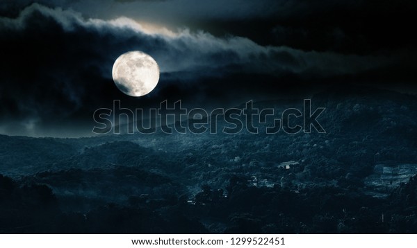 Moon and\
night sky, Mountain and moon\
views,Landscape