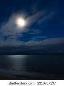 Moon On A Cloudy Night Over Myrtle Beach