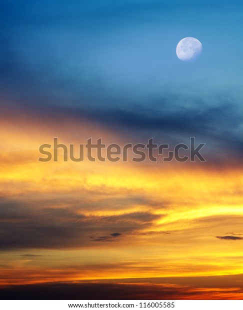 Moon on the\
evening sky. Nature\
composition.