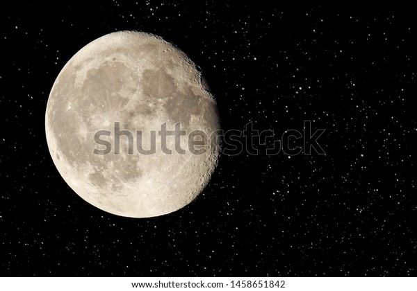 Moon on starry sky.\
details and craters.