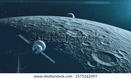 Moon in the outerspace close up. Cosmic landscape with deserted landscape and craters formed by meteor impacts. Dark sky seen from space  the night sky. Elements of this image furnished by NASA