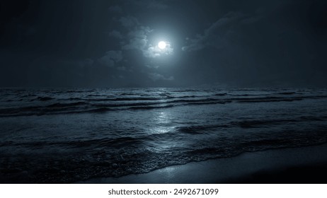 Moon over sea or ocean. Night view. A good background for the theme of travel, vacation, voyage. Moonlight background. - Powered by Shutterstock