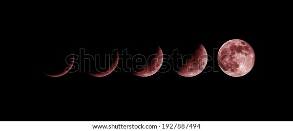 Moon phases.\
growing New moon, blood\
moon.