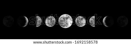 Moon phases night space astronomy and nature moon phases sphere shadow. The whole cycle from new moon to full moon.