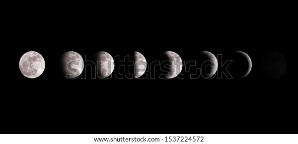 Moon phases\
night space astronomy and nature moon phases sphere shadow. The\
whole cycle from new moon to full moon.\
