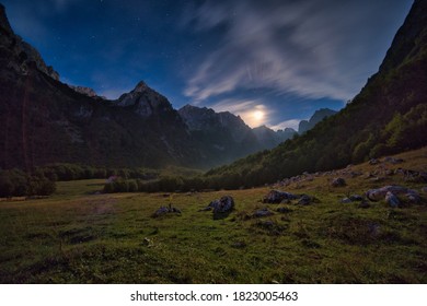 Moon rise in the Grebaje Valley. Mountains Prokletije - Shutterstock ID 1823005463