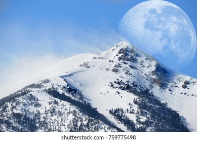 moon and snow mountain