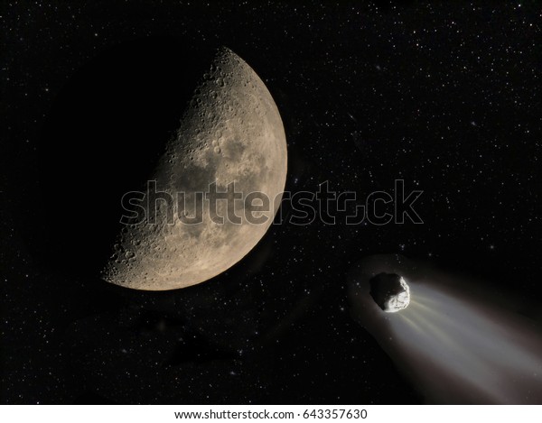 The moon in\
the starry sky and the alien\
asteroid