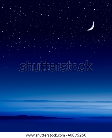 The moon and stars over the Pacific ocean.