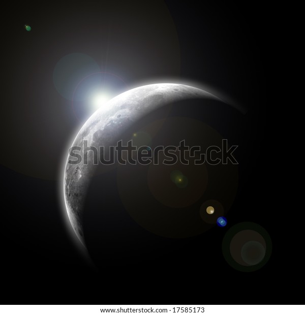 moon with sunrise in\
space