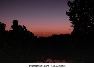 Moon And Sunset In Columbus, Mississippi