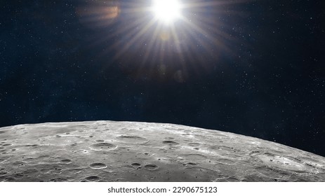 Moon surface in deep bright space. Future Artemis mission from Earth planet on Moon satellite. Return of astronauts. Elements of this image furnished by NASA - Shutterstock ID 2290675123