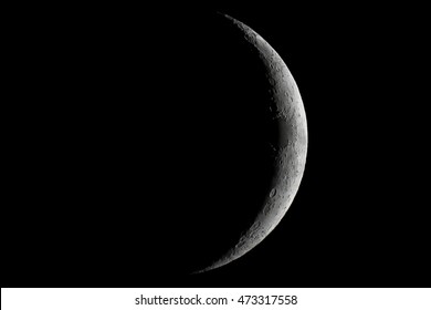 Moon waxing crescent. Young Moon. Crescent moon on black sky. Waxing Crescent.