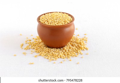 Moong dal or split mung bean, a traditional and popular lentil used in some Indian curries and sweet dishes.