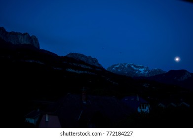 The moonlight in the mountains of Annecy.
