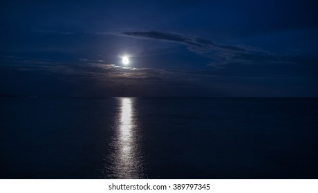 Moonlight Reflects From The Sea