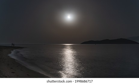 Moonlight Walk At The Beach At Summer