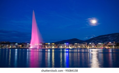 Moonlit Lake Geneva, Switzerland