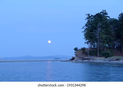 Moonrise Over Sidney Spit, Gulf Islands National Park Reserve Of Canada