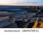 Moonscape Overlook viewpoint, a cold gray rocky sandstone texture and background, located at east of Capitol Reef National Park, Hanksville in Southern Utah, America southwest, USA