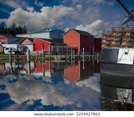 A moorage basin at the mouth of the Columbia River at Ilwaco, Washington State for commercial fishing boats.