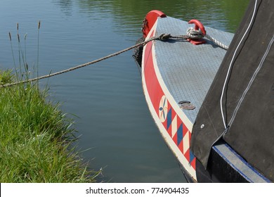 Moored Canal Boat In The Cotswolds, England