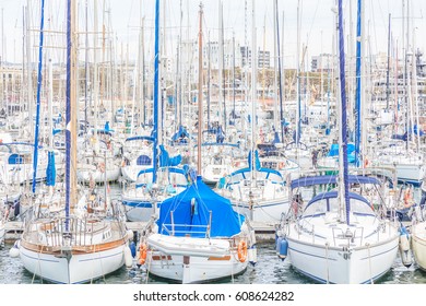 moored yachts in Barcelona, Spain