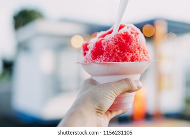 Mooresville, IN / USA - 08 08 2018: Person Holding A Red Slushie