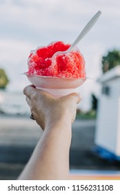 Mooresville, IN / USA - 08 08 2018: Person Holding A Red Slushie