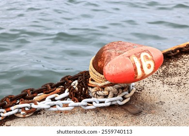 Mooring rusty bollard on pier referred to a post on a ship or quay - Powered by Shutterstock