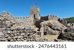 Moorish Castle or Castle of the Moors in Sintra Portugal. It is a fortification founded in the 10th century, during the period the Moors occupied the Iberian Peninsula. Walls and tower of the fortress