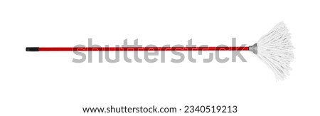 Mop with plastic handle isolated on white, top view