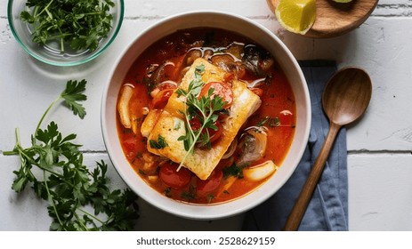 Moqueca Capixaba: Espírito Santo-style fish stew cooked with tomatoes, onions, and fresh herbs in a light broth.
 - Powered by Shutterstock