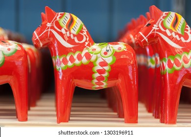 Mora, Sweden. 02/15/2017. The Dala Horse Factories of Nusnäs. In a workshop and manufacturer shop of carved Dalecarlian Horse. Where Sweden’s famous handicraft is Made