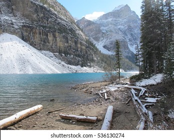 Moraine Lake In The Banff National Park (Alberta, Canada) In A Winter Atmosphere