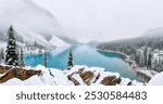 Moraine Lake in Canadian rocky moutain in Winter season and Fall season and  Autumn in Canada 