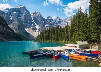 Moraine Lake During Summer In Banff National Park, Alberta, Canada. 