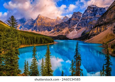 Moraine Lake with snow-capped peak in Banff National Park, Canada - Powered by Shutterstock