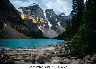 Moraine Lake and its stunningly beautiful blue waters offers travelers to Banff National Park in the Canadian Rockies a view never to be forgotten. It is located in the Valley of Ten Peaks. 7-18 - Powered by Shutterstock