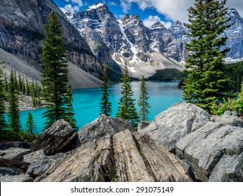 Moraine Lake In The Valley Of Ten Peaks, Banff National Park, Alberta, Canada.