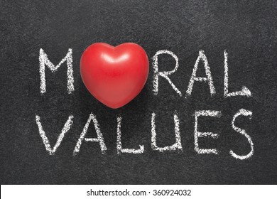 Moral Values Phrase Handwritten On Blackboard With Heart Symbol Instead O