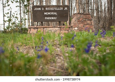 Moran, Wyoming - June 14, 2021: John D. Rockefeller Jr. Memorial Parkway Entrance