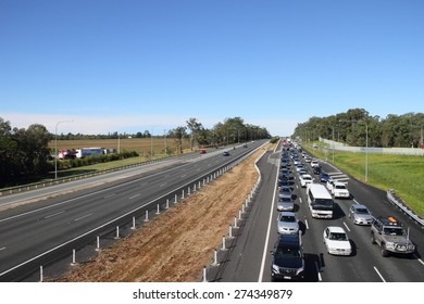 MORAYFIELD, AUSTRALIA - MAY 2: Flash Flooding Causes Heavy M1 Traffic Congestion Northbound Towards Sunshine Coast 